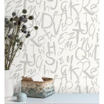 Papel Pintado Vinílico Lavable con Letras Estilo Lettering y Textura en Relieve - Rollo de 10 m x 1,06 m