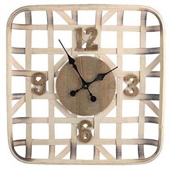 Reloj de Pared Cuadrado de Madera Natural 60,5 x 60,5 x 9 cm