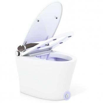 Smart Elongated Bidet Toilet with Heated Seat & Auto Open/Close - Costway 1.28 GPF White Round Bidet Toilet with High Flushing Score