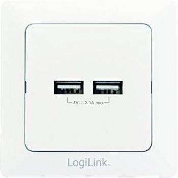 LogiLink 2x USB Wall Socket - White, 230V, Max 2.1A