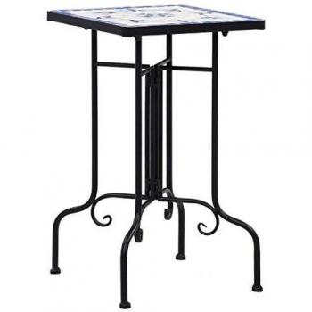 vidaXL Mosaic Side Table - Blue and White Ceramic, Round Shape, Outdoor/Indoor Use, Durable Construction, Decorative Design