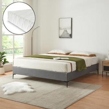 Cama Doble Lilla 140x200 cm con Colchón y Funda Desmontable Textil - Gris Oscuro