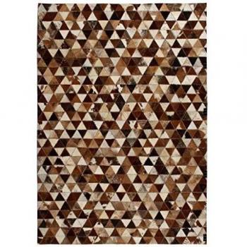 vidaXL Alfombra Retazos Cuero 120x170cm Triangulos Marrón/Blanco Tapete Estera