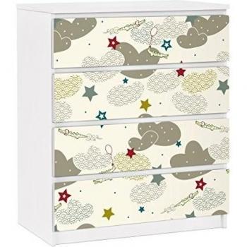Vinilo adhesivo para muebles IKEA - Malm Dresser 4xDrawers - Sky Crocodiles, Tamaño:4 veces 20cm x 80cm