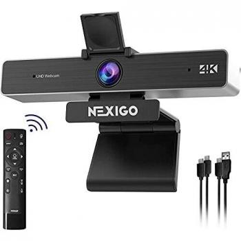 Webcam NexiGo Zoom N950P 4K con Control Remoto y Software, Zoom Digital 5X Sony Starvis y Duales Micrófonos Estéreo para Zoom, Skype y Teams
