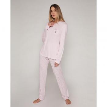Pijama Soft Secret azul de mujer con detalles de puntilla y cuello en pico