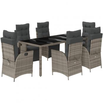 7 Piece Grey Poly Rattan Garden Dining Set with Cushions