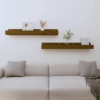 Estantes de pared 2 piezas madera maciza de pino ámbar 80x12x9 cm
