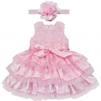 YIZYIF 2 Piezas Ropa De Bautizo Flor Vestido Verano Rosa Para Bebé-Niñas Recién Nacidos 6-24 Meses Vestido Algodón Diadema Comunión Cumpleaños Fiesta Rosa 6-12 Meses