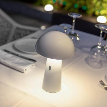 Lámpara de Mesa LED Shitake Newgarden, 16.5x25.5 cm (ØxAl), Blanco, Exterior, Batería Recargable, IP44