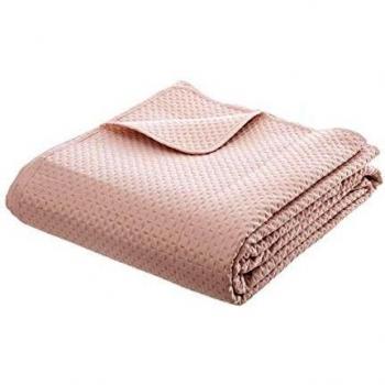 Colcha trenzada de algodón rosa con 2 fundas de almohada - 260 x 240 cm