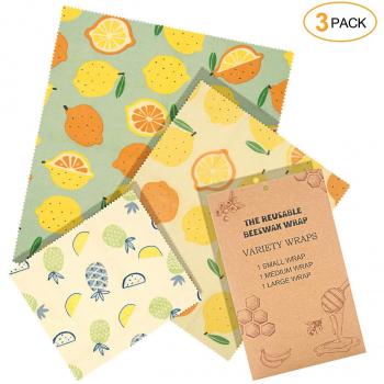 Envoltorios para alimentos de cera de abejas, paquete de 3 Paquete de envoltorios de alimentos reutilizables ecológicos, Almacenador de alimentos de plástico para Quesos, Frutas, Vegetales Y Pan