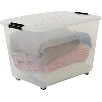 Set de 4 Cajas de Almacenamiento Transparentes con Ruedas y Tapa - 60L, Iris Ohyama