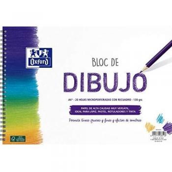 Oxford Bloc Dibujo A4 Tapa Blanda/Contratapa rígida 20 Hojas 130 gr con Recuadro y Espiral