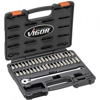 VIGOR V7784 Juego de puntas de destornillador para llave de carraca, Número de herramientas: 40
