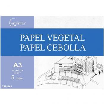 Cervantes Pack de 5 Hojas de Papel Vegetal A3, específicar