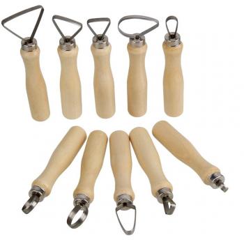 BQLZR Mango Grueso de Madera de Acero Inoxidable, Cortador de Alambre Plano, Conjunto de Herramienta para Esculpir de Barro, Arcilla, Paquete de 10