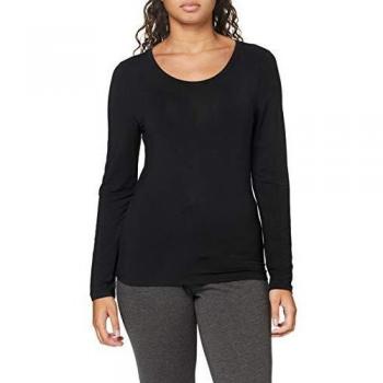 Calvin Klein L/S Curve Neck Camiseta de Pijama, Black, M para Mujer