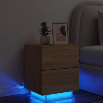 Mesita de noche con luces LED de madera de ingeniería en color Blanco, Negro y Roble Sonoma - Ideal para habitación, dormitorio, salón o estudio como mesa auxiliar