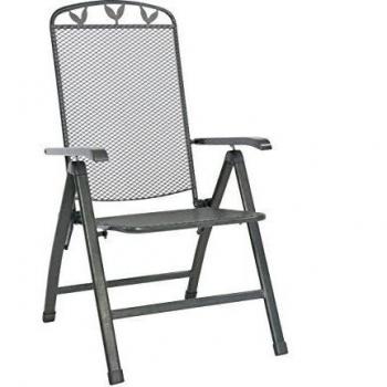 greemotion Silla de Jardín Plegable Toulouse, Silla Exterior Plegable de Metal Expandido, Sillón de Balcón Respaldo Reclinable con 5 Posiciones, Gris Hierro