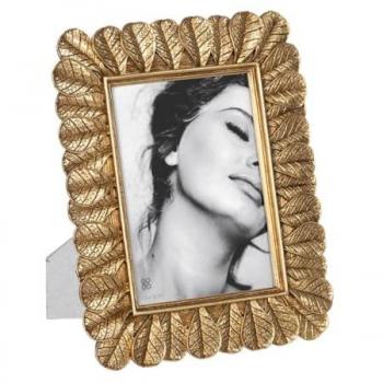 Marco de Fotos Elegante Dorado de Poliresina con Diseño de Hojas 21,5 x 1,8 x 26,5 cm - Decorativo