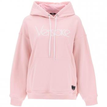 Versace Women's Pink Hoodie with 1978 Re-Edition Logo - Size 38