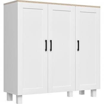 HOMCOM Aparador de Salón Mueble Buffet con 3 Puertas y Estantes Ajustables para Cocina Comedor Estilo Nórdico 90x30x90 cm Blanco