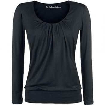 Forplay Camiseta con Pliegues Mujer Camiseta Manga Larga Negro 4XL, 95% Viscosa, 5% elastán, Ancho