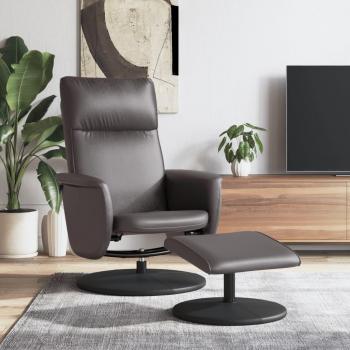 Sillón reclinable con reposapiés de cuero sintético en color gris y negro, ideal para dormitorio, cómodo, tipo silla relax o sofá