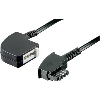 Cable de extensión TAE-F 6m, 4 pines, negro, para telefonía