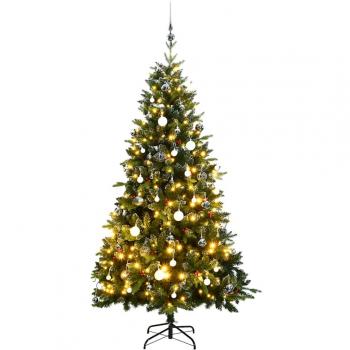 Artificial Hinged Christmas Tree with 150 LED Lights and Ornaments, 59.1 inches