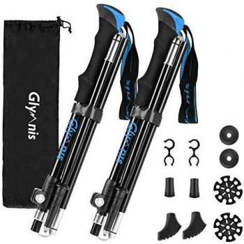 Glymnis Bastones de Senderismo Bastones Trekking Plegables 2pcs 36cm~130cm de Aleación de Aluminio 7075 y EVA para Senderismo Alpinismo Trail Viaje Azul （Azul）