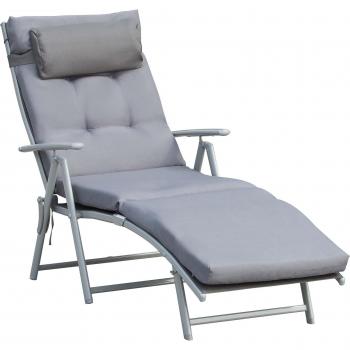 Tumbona Plegable de Jardín con Respaldo Ajustable en 7 Posiciones Almohada y Cojín Acolchado