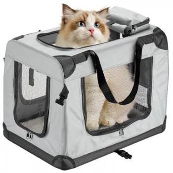 Bolsa de Transporte Plegable Gris para Mascotas Perro Gato Talla M (60x42x44cm) - Transportín Manta Fudajo