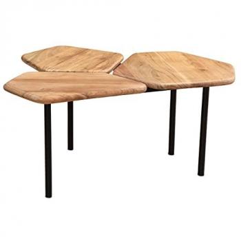Miliboo Mesa de centro Suzane con 3 tableros de acacia y metal, color negro