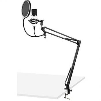 VONYX CMS300W - Estudio Set - Micrófono de condensador USB con brazo articulado y con filtro antipop, ideal grabación de voz, color negro