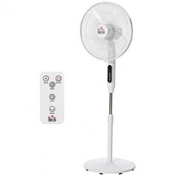 HOMCOM Ventilador de Pedestal de 40 cm/16 con 3 Modos y 3 Velocidades Altura Ajustable de 118-138cm Temporizador Oscilante de 85° Pantalla LED Control Remoto Blanco
