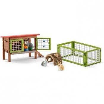 Schleich Rabbit Hutch Rabbit Farm Animal Set Plastic