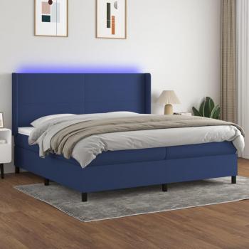 Cama box spring con colchón de muelles y luces LED azul 200x200 cm tela