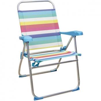Silla de Playa Plegable y Reclinable de Varias Posiciones de Aluminio y Textileno 59X47cm Raya Azul