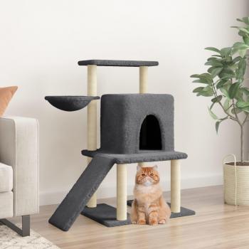 Rascador para Gatos vidaXL con Postes de Sisal, Árbol Torre de Escalada, Color Crema y Gris (Claro y Oscuro), Altura 96.5 cm