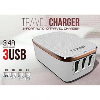 LDNIO Cargador Quick Charge 3.0 Con 3 Puertos USB, Cargador De Escritorio Con 3 Puertos De Carga Rápida 3.0 Y 3 puertos De 5V / 3,4A, Tamaño Mini, 100% De Carga Segura-Negro