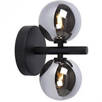 Aplique de pared Lucide Tycho, 2 luces, metal negro con difusores de gris humo, dimensiones 24,5 cm