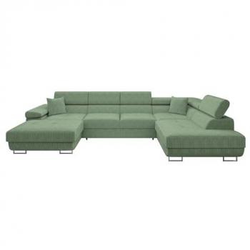 Sofá rinconero Comfivo S103 con función de descanso y caja de ropa de cama, 346x203x70cm, color verde