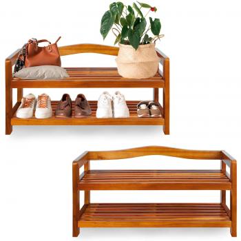 Zapatero de Acacia Set de 2 Niveles 74x26x42 cm Estilo Colonial FSC®-Certificado