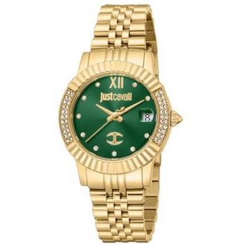 Reloj de Pulsera Just Cavalli Glam Chic JC1L199M0035 Mujer Acero Inoxidable Correa Oro Amarillo Dial Verde Botella Analógico con Fecha