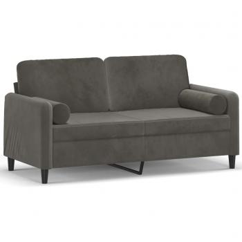 Dark Grey Velvet 2-Seater Sofa with Pillows & Cushions - 140 cm (55.1)