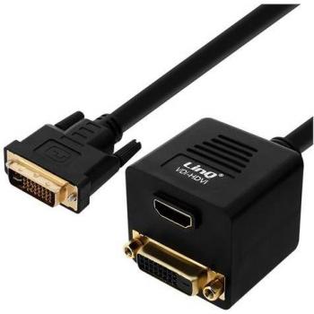 Adaptador de Video DVI-D Macho a DVI-D Hembra y HDMI Hembra 33 cm, Full HD, Negro
