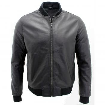 Infinity Leather Men's Retro Varsity Bomber Jacket - Black - XS