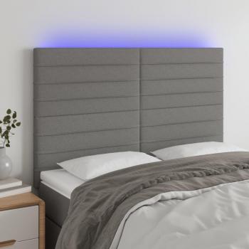 Cabecero LED gris oscuro de tela con medidas 144x5x108/128 cm